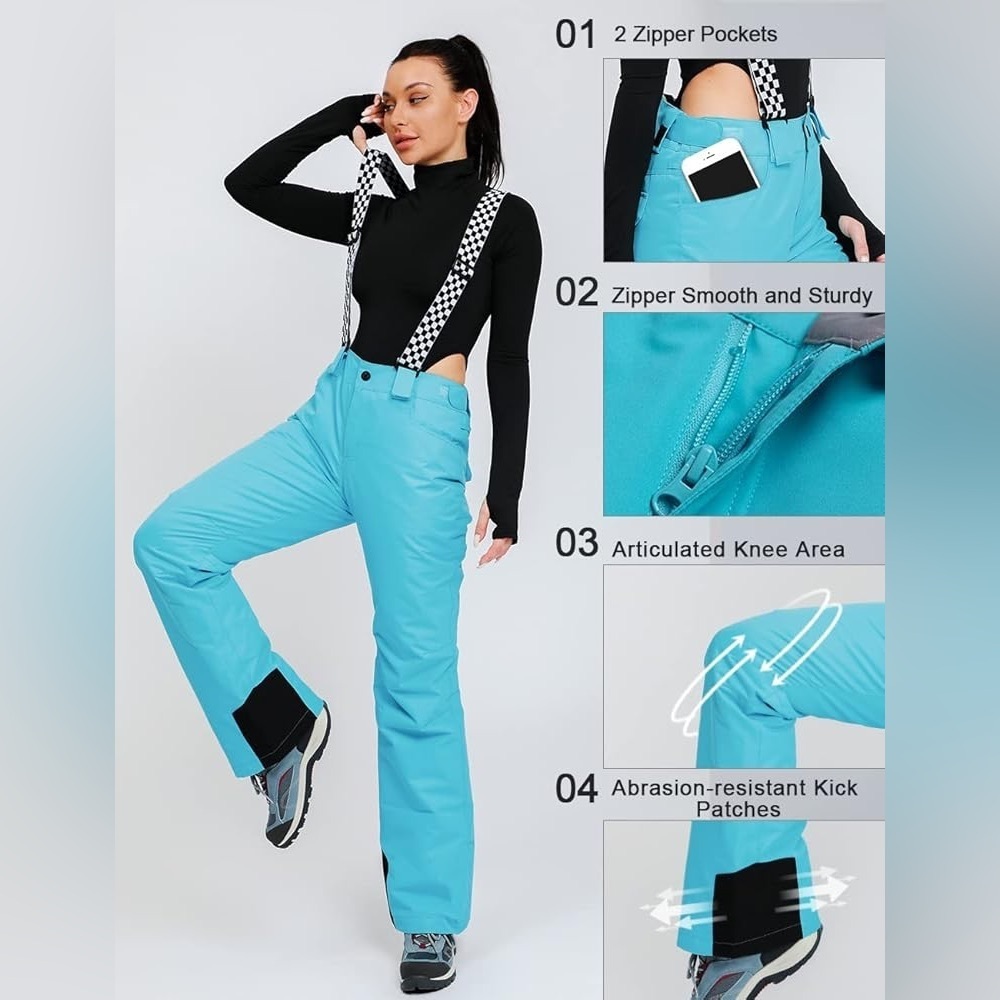 Snow Pants Waterproof Insulated Ski Pants Suspenders Skiing Snowboarding Size S